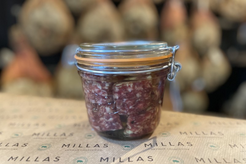 Saucisse sèche artisanale Millas conservée dans l’huile – Sans nitrite, sans conservateur