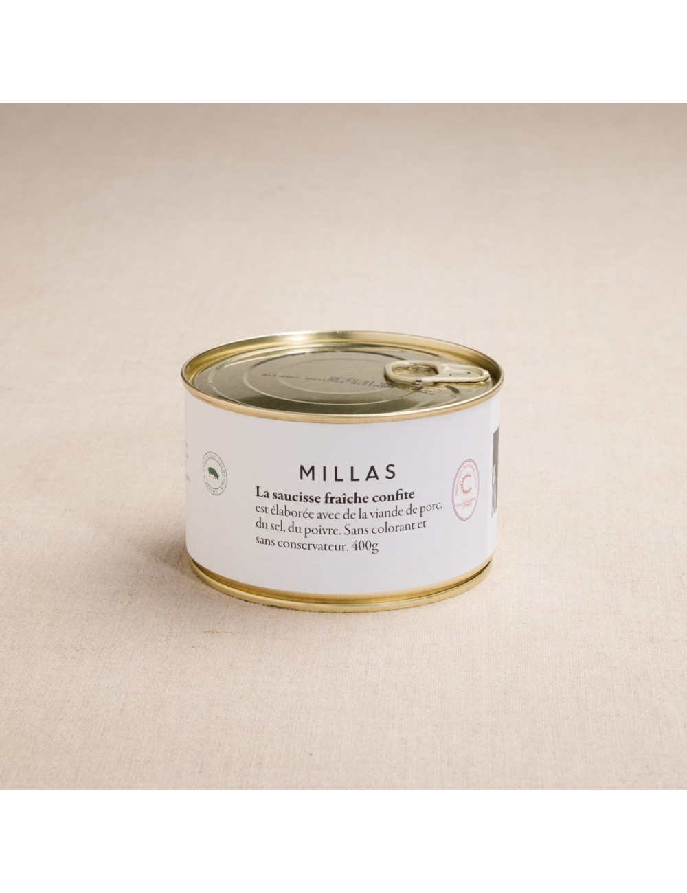 Saucisse fraîche confite charcuterie millas Saucisse fraîche confite charcuterie millas