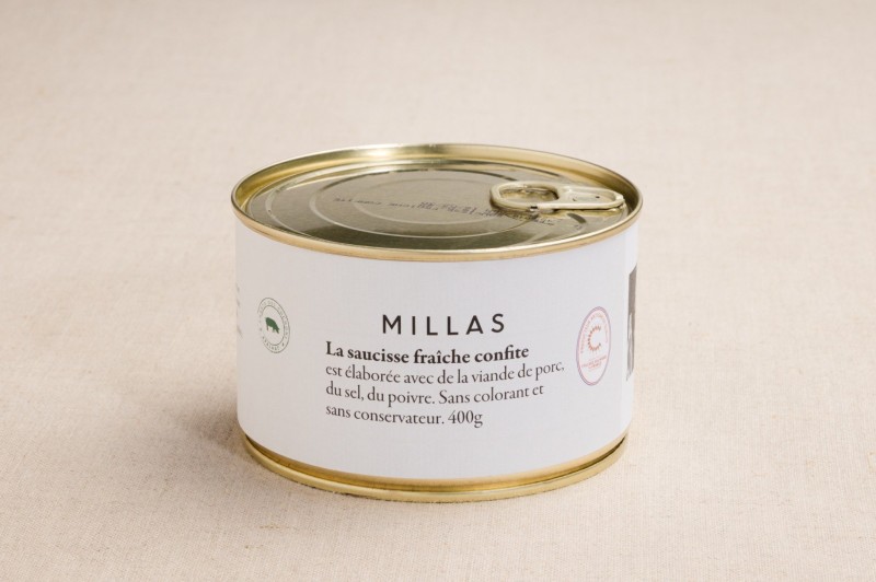 Saucisse fraîche confite charcuterie millas Saucisse fraîche confite charcuterie millas