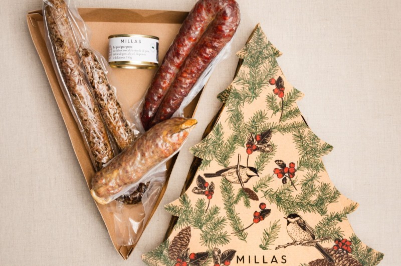 Coffret sapin de noël; coffret de charcuterie; charcuterie millas